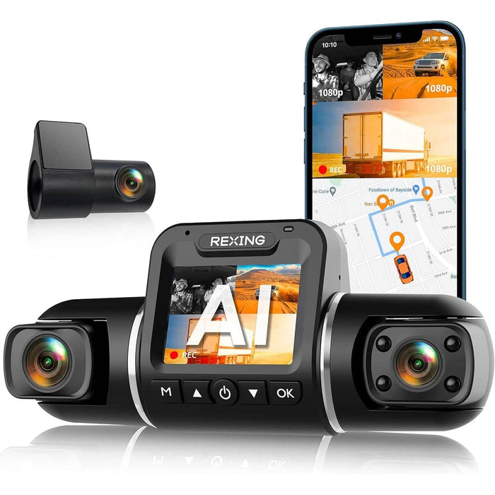 RexingUSA V2 PRO AI Dash Cam 3-Channel Front/Cabin/Rear (Refurbished) by DailySale