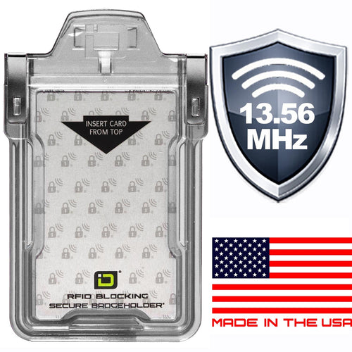 "Squeeze to Read" Secure Badge Holder Classic Vertical 1 ID Card Holder by ID Stronghold