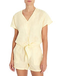 Three Dots Linen Dropped-Sleeve Tie Top, Size Small by Vanessa Jane