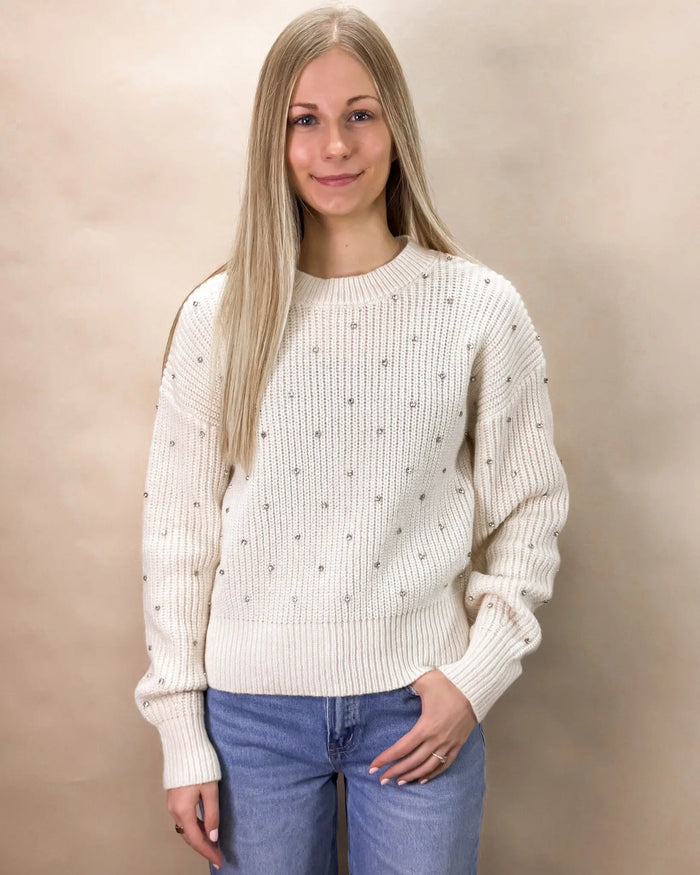 Rhinestone Crew Neck Sweater by Boutique 23