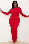 Rhinestone Mesh Pleated Plus Size Maxi Dress - Red by Fasheabe
