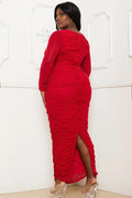 Rhinestone Mesh Pleated Plus Size Maxi Dress - Red by Fasheabe