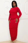Rhinestone Mesh Pleated Plus Size Maxi Dress - Red by Fasheabe