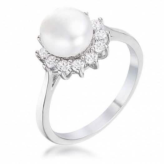 Rhodium Plated Freshwater Pearl Ring - Assorted Sizes by DailySale