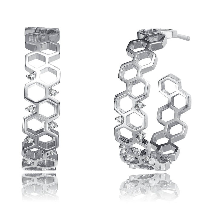 Rhodium Plated Geometric Hoop Earrings by DailySale