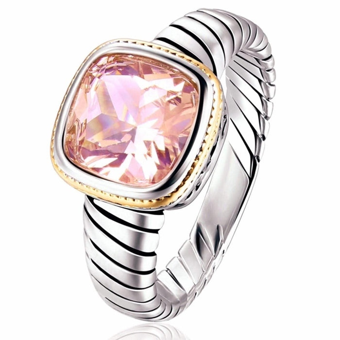 Rhodium Plated Lab Created Morganite Engagement Ring - Assorted Sizes by DailySale
