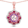 Rhodolite Garnet & Amethyst Prong Rose Gold Plated Silver Cluster Pendant Necklace by Fine Color Jewels
