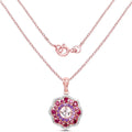 Rhodolite Garnet & Amethyst Prong Rose Gold Plated Silver Cluster Pendant Necklace by Fine Color Jewels