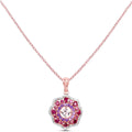 Rhodolite Garnet & Amethyst Prong Rose Gold Plated Silver Cluster Pendant Necklace by Fine Color Jewels