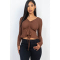 Ribbed Drawstring Front Long Sleeve Peplum Top by DailySale