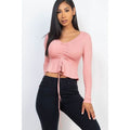 Ribbed Drawstring Front Long Sleeve Peplum Top by DailySale