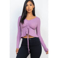 Ribbed Drawstring Front Long Sleeve Peplum Top by DailySale