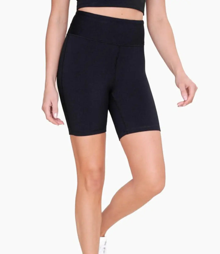 Ribbed High - Waist Biker Shorts - Black by Boutique 23
