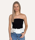 Ribbed Knit Bodice Bubble Peplum Tube Top - Black by Boutique 23