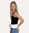 Ribbed Knit Bodice Bubble Peplum Tube Top - Black by Boutique 23