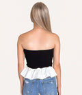 Ribbed Knit Bodice Bubble Peplum Tube Top - Black by Boutique 23
