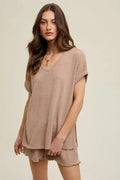 Ribbed Knit Shorts - Mocha by Boutique 23