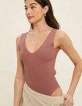 Ribbed Knit Sleeveless Bodysuit - Red Bean by Boutique 23