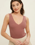 Ribbed Knit Sleeveless Bodysuit - Red Bean by Boutique 23