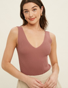 Ribbed Knit Sleeveless Bodysuit - Red Bean