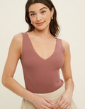 Ribbed Knit Sleeveless Bodysuit - Red Bean by Boutique 23