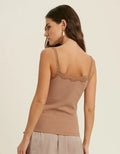 Ribbed Knit Sweetheart Cami Top - Mocha by Boutique 23