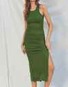 Ribbed Racerback Ruched Midi Dress - Ibiza Green