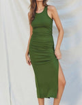 Ribbed Racerback Ruched Midi Dress - Ibiza Green by Boutique 23
