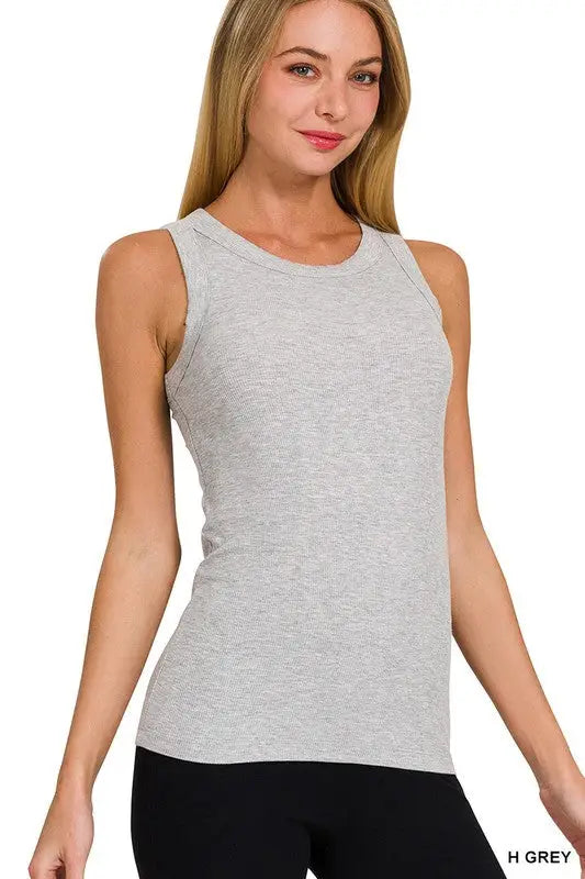 Ribbed Round Neck Tank Top - H Grey by Boutique 23
