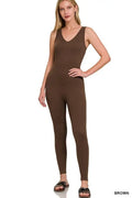 Ribbed Sports Bodysuit - Brown by Boutique 23