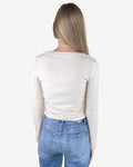 Ribbed V Neck Long Sleeve Top - Apricot by Boutique 23
