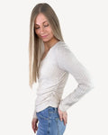 Ribbed V Neck Long Sleeve Top - Apricot by Boutique 23