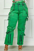 Oh So Crafty Utility Cargo Plus Size Denim Pants - Green by Fasheabe