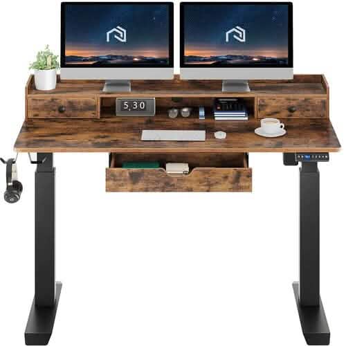 Rolanstar Sing Motor Free Standing Electric Height Adjustable Desk with Drawers and Headphone Hooks by DailySale