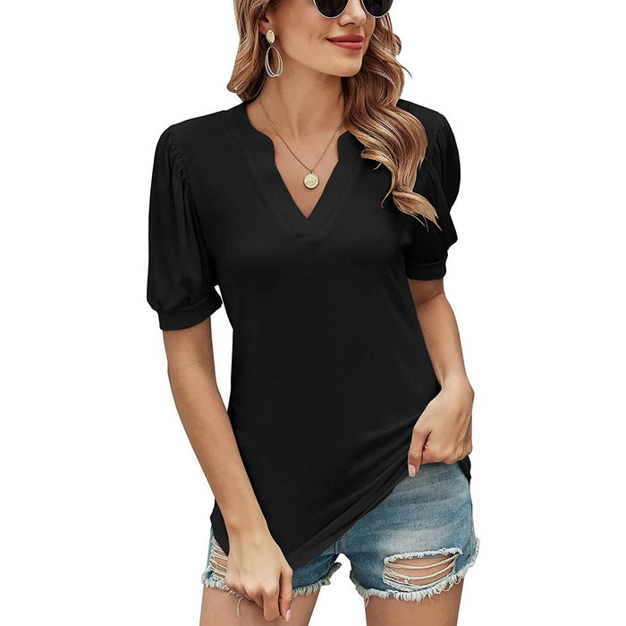 Romanstii Women Casual V-neck T-Shirts Loose Puff Short by DailySale