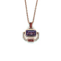 Rose Gold Emerald Cut Natural Amethyst Pendant Necklace by Fine Color Jewels