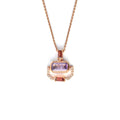 Rose Gold Emerald Cut Natural Amethyst Pendant Necklace by Fine Color Jewels