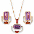 Rose Gold Emerald Cut Natural Amethyst Silver Jewelry Set by Fine Color Jewels