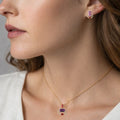 Rose Gold Emerald Cut Natural Amethyst Silver Jewelry Set by Fine Color Jewels