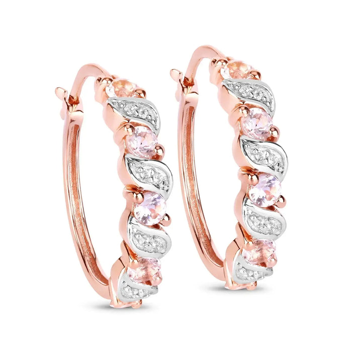 Rose Gold Genuine Morganite Hoop Earrings by Fine Color Jewels