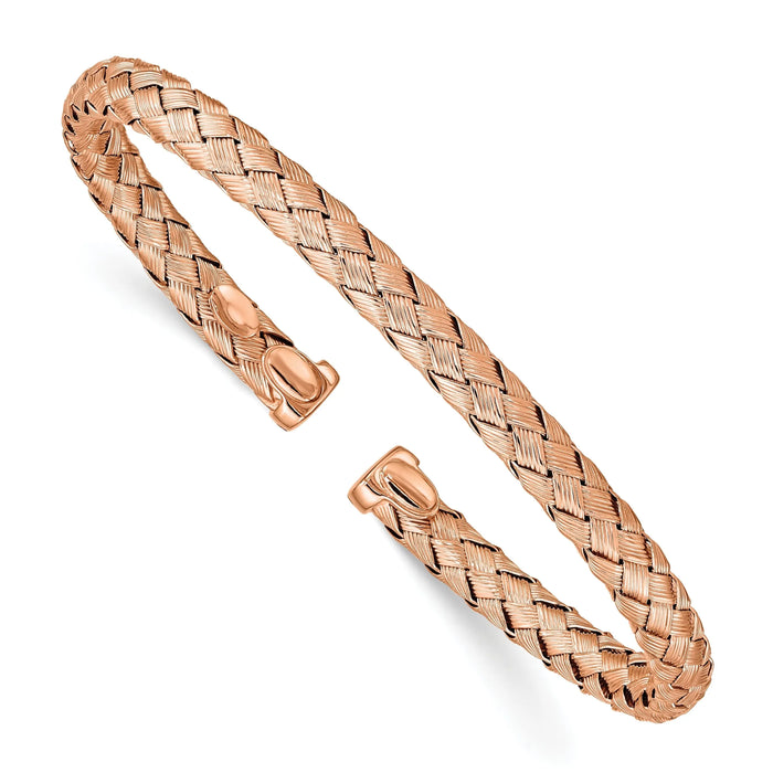 Rose Gold over Sterling Silver Textured Woven Open Slip-On Adjustable Bangle Bracelet by Fine Color Jewels