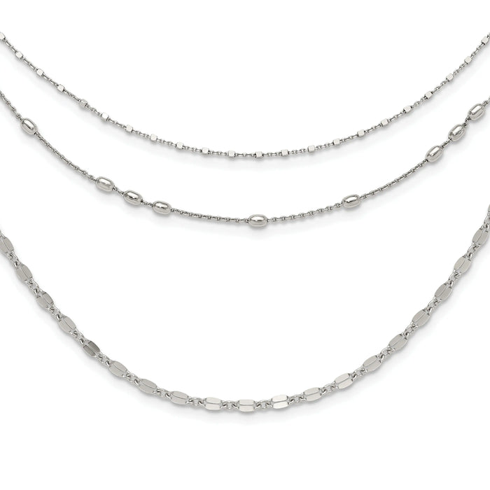 Round Beaded Sterling Silver Rhodium-Plated Layered Necklace by Fine Color Jewels