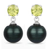 Round Black Tahitian Pearl Prong Rhodium Plated Silver Drop Dangle Earrings