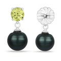 Round Black Tahitian Pearl Prong Rhodium Plated Silver Drop Dangle Earrings by Fine Color Jewels