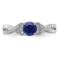 Round Blue Created Sapphire and Lab Diamond Prong 10K White Gold Infinity Twist Promise Pave Ring by Fine Color Jewels