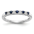 Round Blue Sapphire And Diamond 14k White Gold Half Eternity Wedding Band Ring by Fine Color Jewels