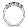 Round Blue Sapphire And Diamond 14k White Gold Half Eternity Wedding Band Ring by Fine Color Jewels
