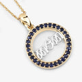Round Blue Sapphire Prong Gold Plated Silver Mom Circle Pendant Necklace by Fine Color Jewels