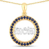 Round Blue Sapphire Prong Gold Plated Silver Mom Circle Pendant Necklace