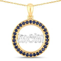 Round Blue Sapphire Prong Gold Plated Silver Mom Circle Pendant Necklace by Fine Color Jewels